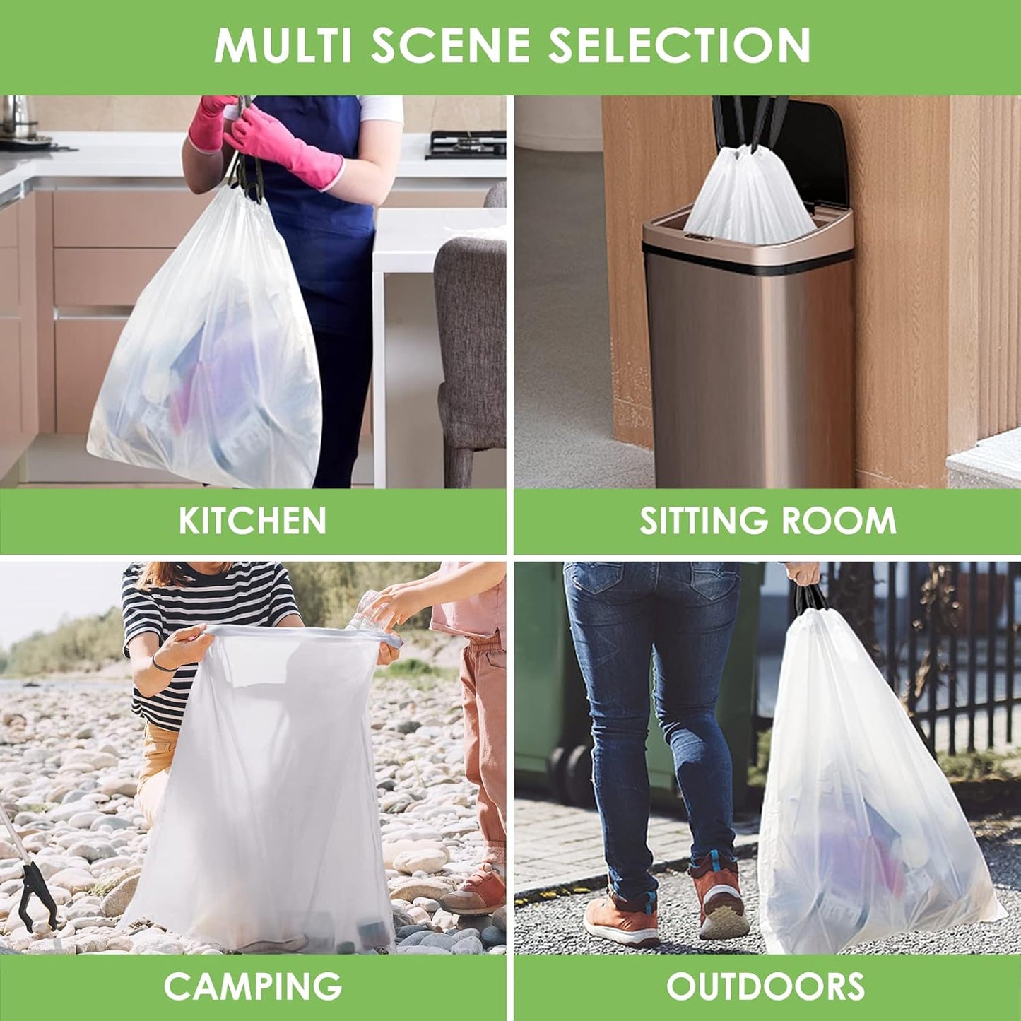 15 Gallon 120 Counts Strong Tall Kitchen Drawstring Trash Bags by Teivio, Medium Plastic Garbage Bags for Home Kitchen Office Garden Tall Trash Can, Waste Bin Liners White