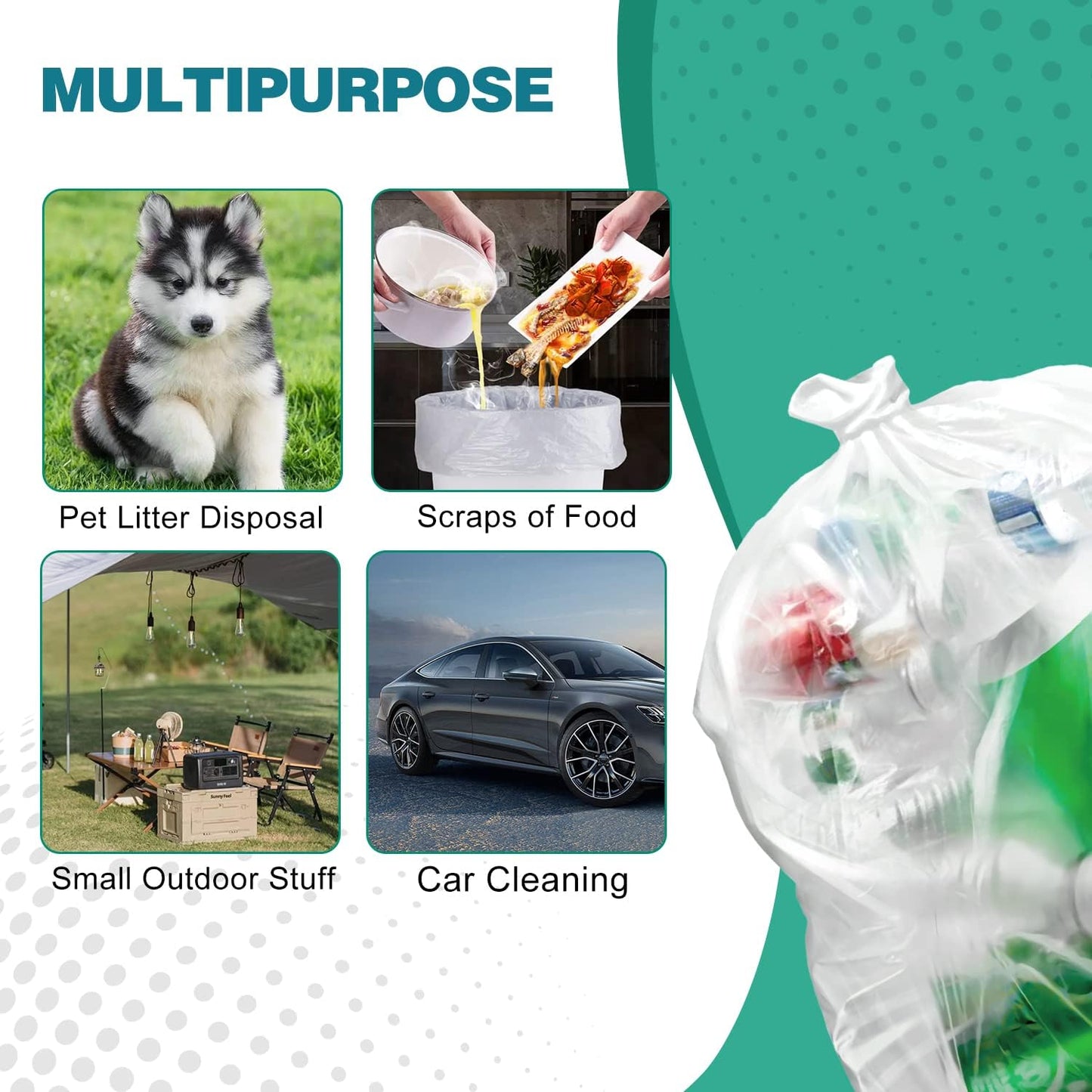 120 Count 8 Gallon Trash Bags Unscented - Thick Clear Medium Garbage bags, 30 Liter Strong Plastic Wastebasket Can Liners for Kitchen Home Bathroom Office