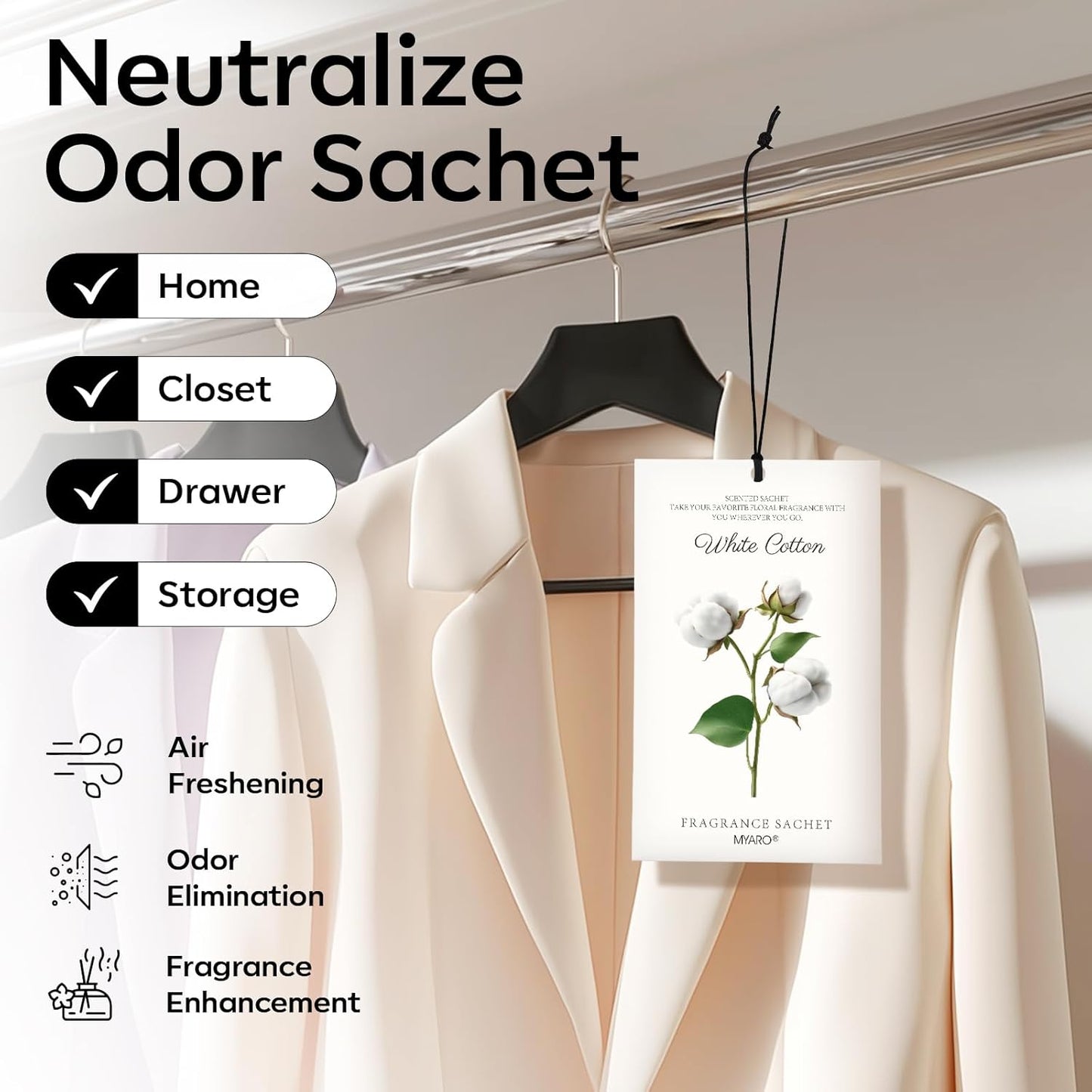 12 Packs Scent Sachets for Closet Clothes Storage - White Cotton Fragrance Long Lasting Home Air Freshener Odor Deodorizer
