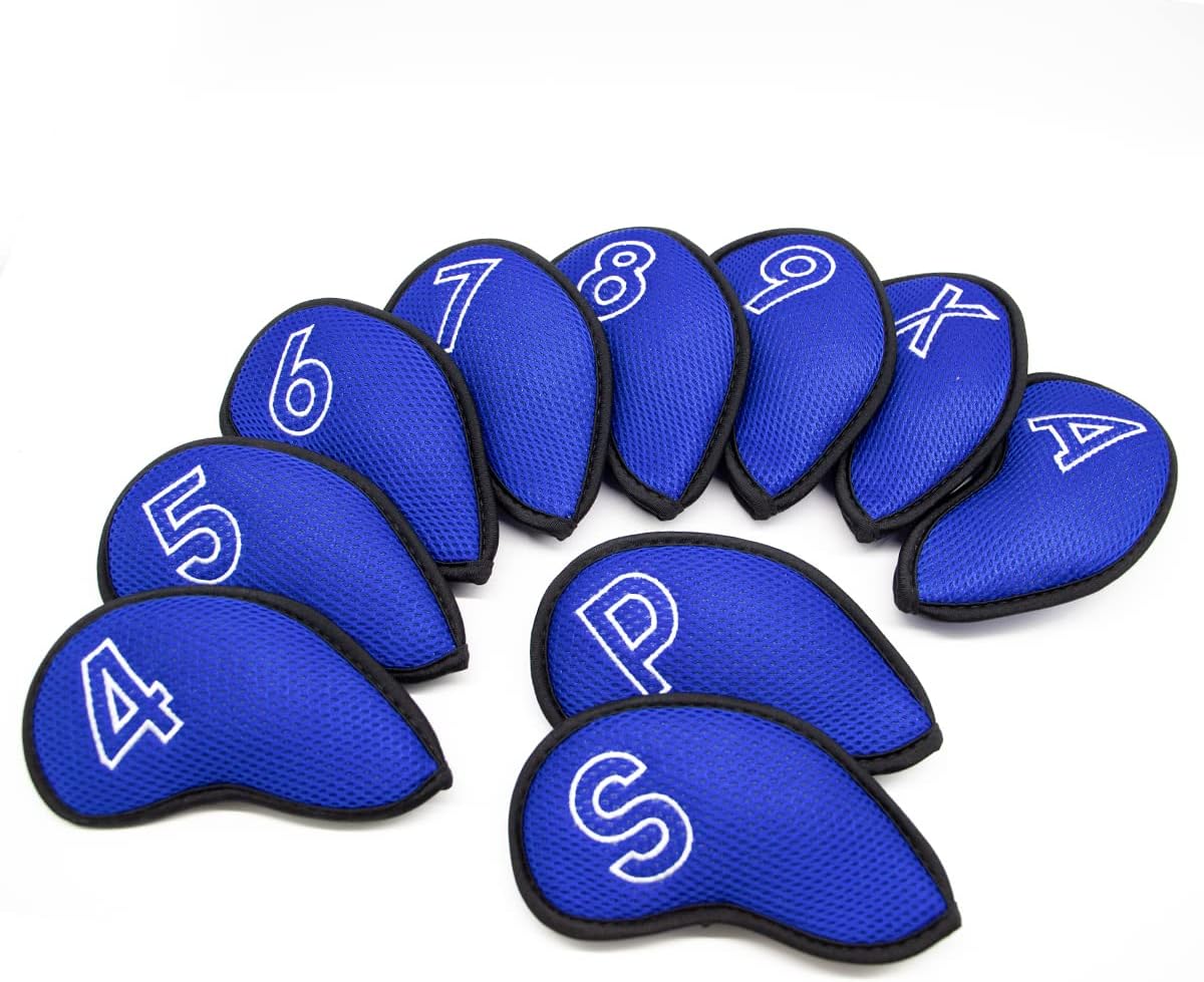 Montela Golf Iron Covers,Golf Iron Head Covers Mesh Golf Iron Covers Set 10pcs Golf Iron Headcovers,Golf Club Head Covers for Iron with Magic Tape Fit Most Brand 4-9 APSX