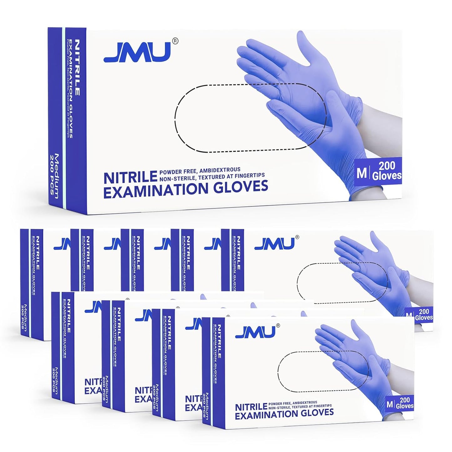 JMU Nitrile Gloves Medium Bulk 2000 Count, 3.5 Mil Disposable Gloves Latex-Free, Violet Blue