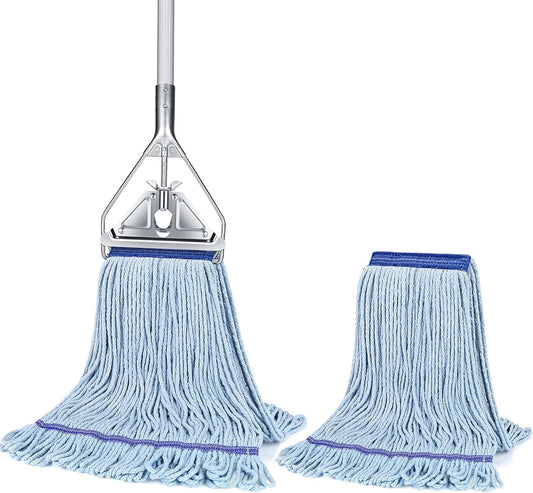 String Mop for Floor Cleaning - Heavy Duty Industrial Commercial Wet Mop with Extra Replacement Head , 59inch Handle, for Home,Garage,Office, Workshop, Warehouse Floor Cleaning