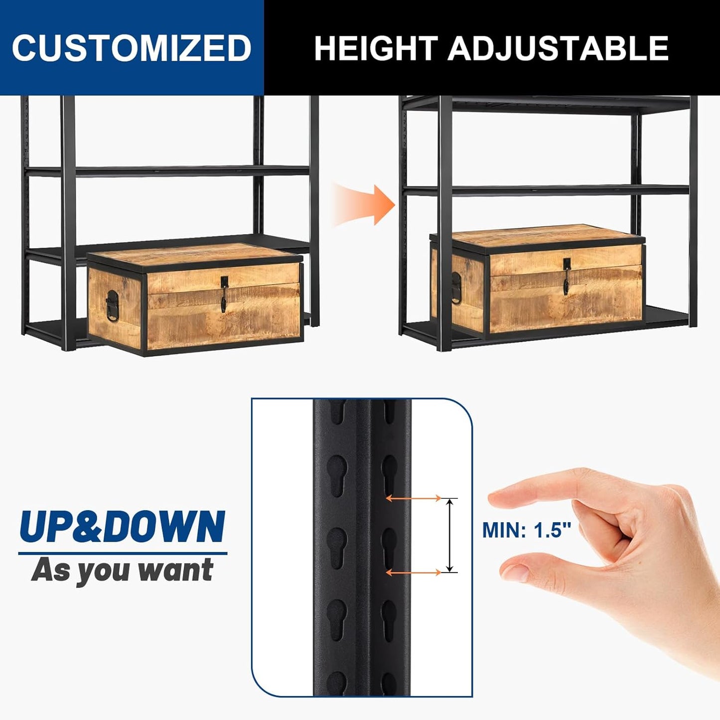 BILT HARD 5-Tier 48" W x 24" D x 72" H Garage Shelving, 3500 lbs Industrial Heavy Duty Storage Shelves, Metal Shelving Units with Adjustable Shelf, Steel Utility Shelves for Garage