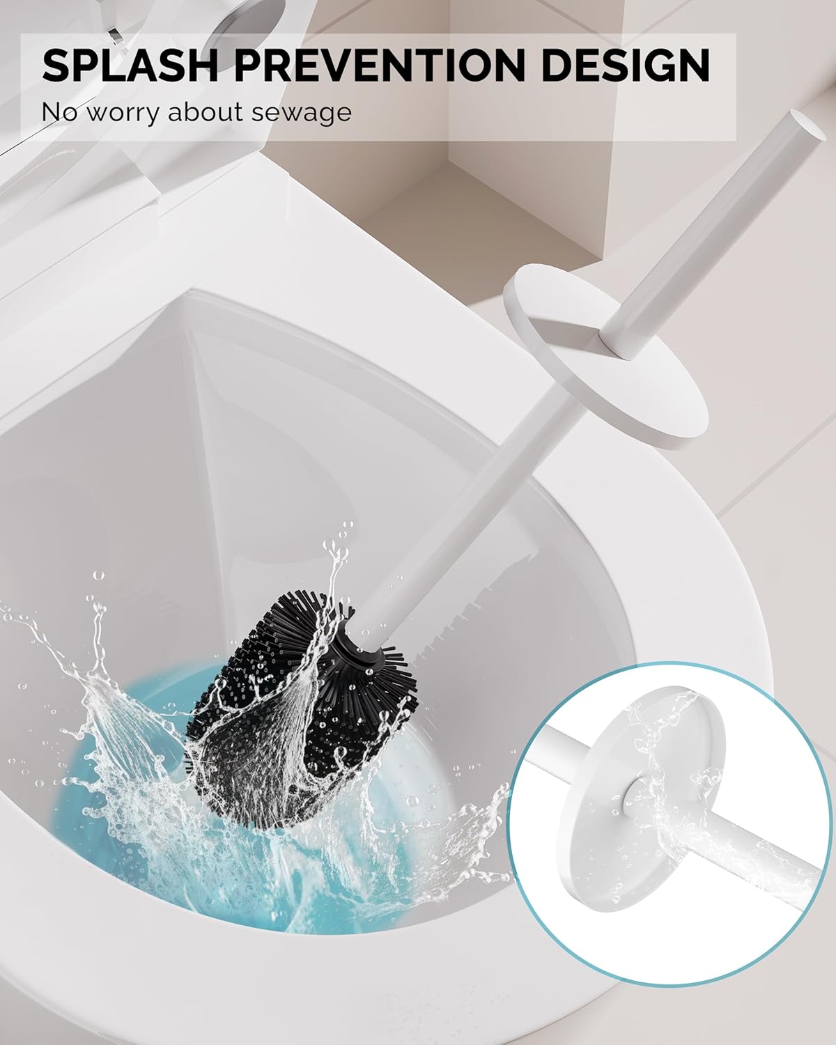 Toilet Brush and Holder Set, Stainless Steel Toilet Bowl Brush with Lid, Rust Proof Toilet Cleaner Brush with Caddy, Durable Bristles, Splash Proof, Ideal for Bathroom（1 Pack, White）