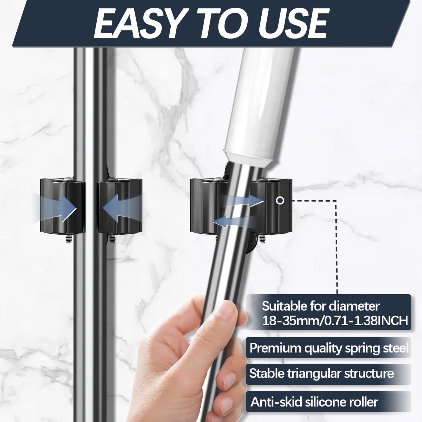3-H Stainless Steel Broom Holder Wall Mount 50-Pack- Heavy Duty Mop Organizer, Wall Mounted Broom Storage with Secure Mounting for Kitchen Laundry Garage Bathroom (Space Saving)