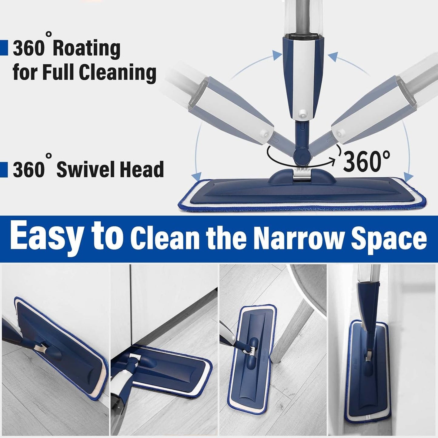 Mops for Floor Cleaning Wet Spray Mop with 14 oz Refillable Bottle and 3 Washable Microfiber Pads Home or Commercial Use Dry Wet Flat Mop for Hardwood Laminate Wood Ceramic