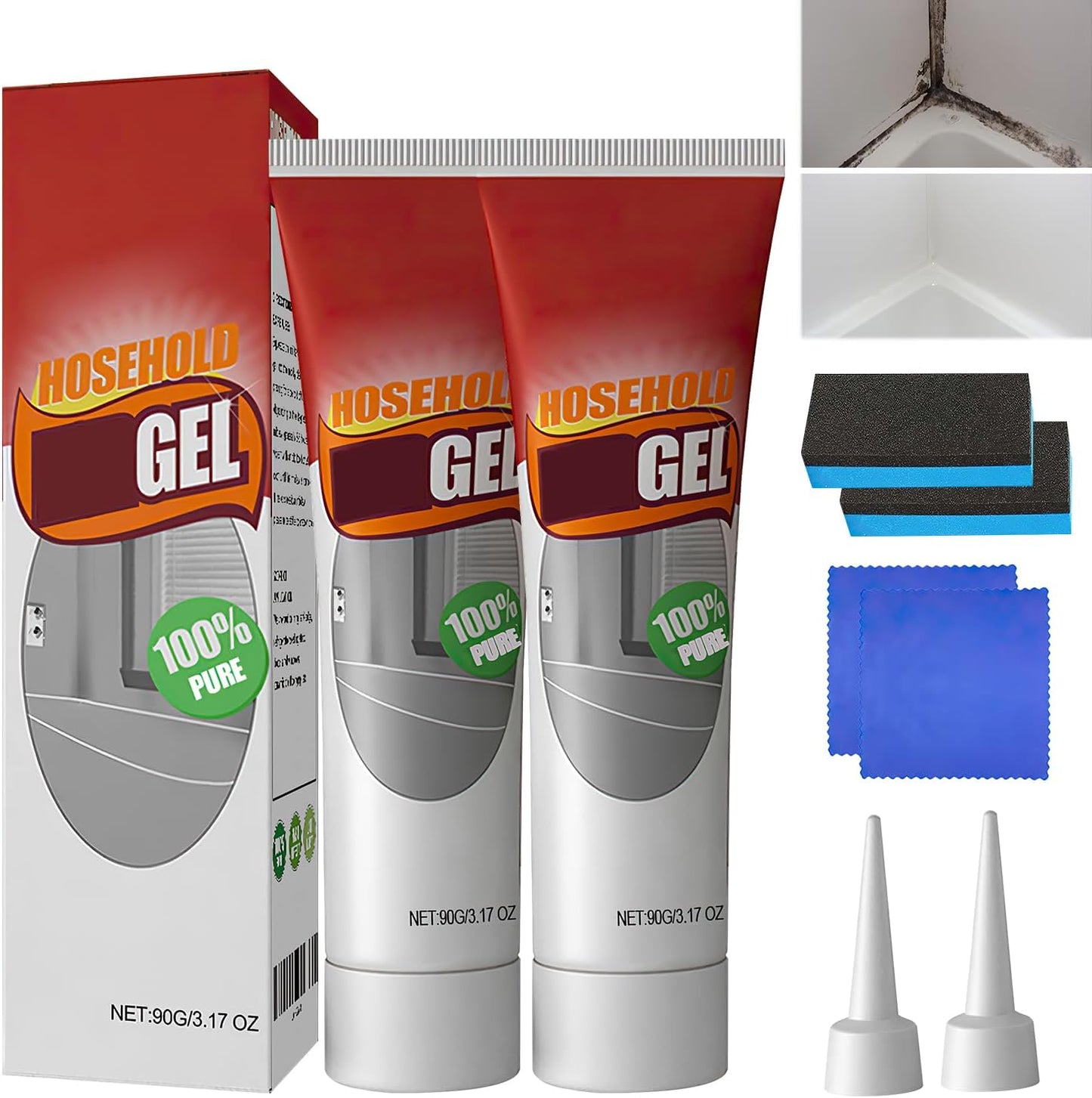 Nexa Remover Gel, Nuroclean Remover Gel Nexa, Powerful Household Cleaning Gel, Highly Effective In Penetration, Suitable For Bathroom And Kitchen Tile Gaps, Wall Cleaning (2 PCS)