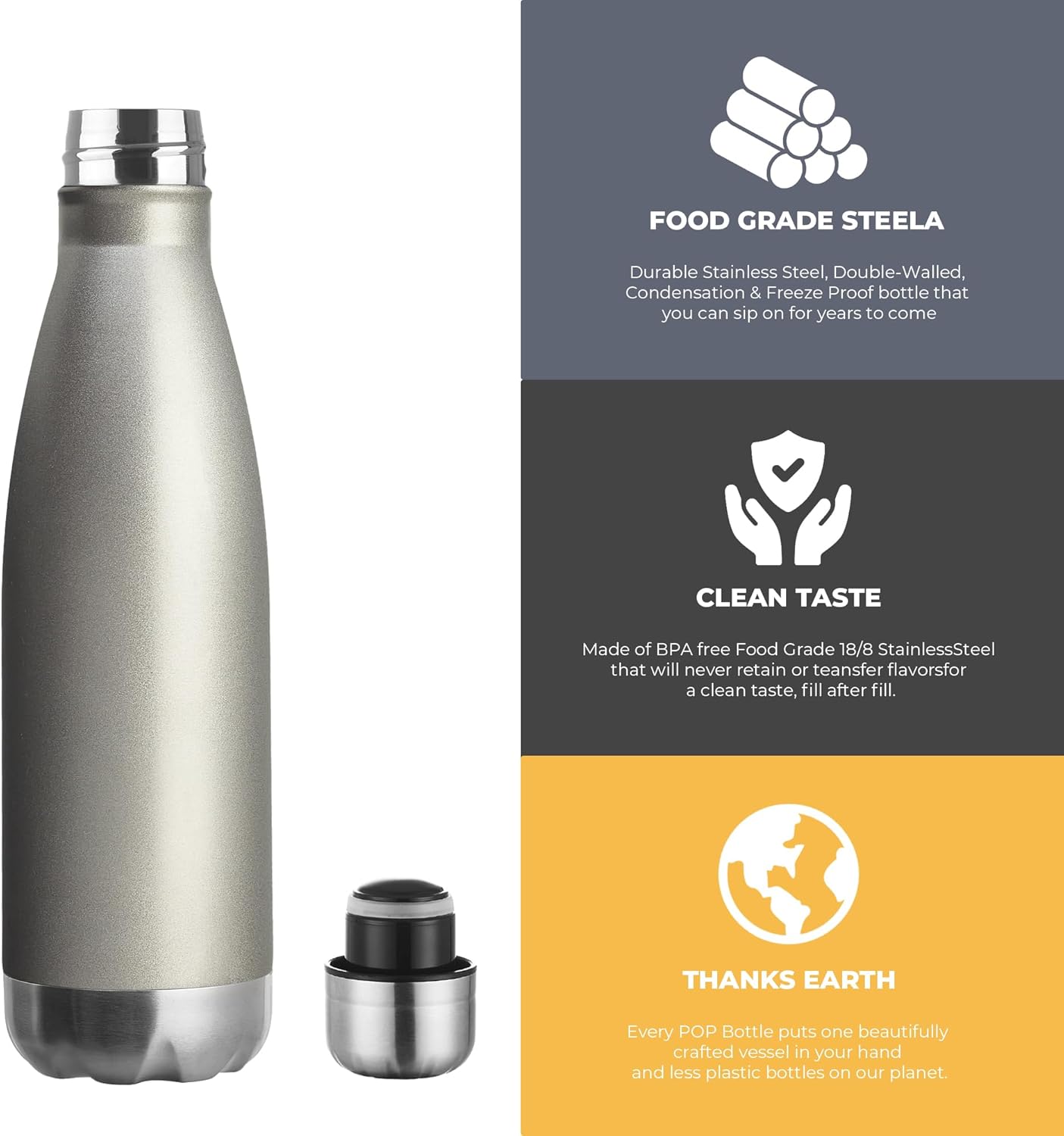 MEWAY 17oz Sport Water Bottle Vacuum Insulated Stainless Steel Leak-Proof Double Wall Cola Shape Water Bottle,Keep Drinks Hot & Cold(Cold Gray,1 Pack)