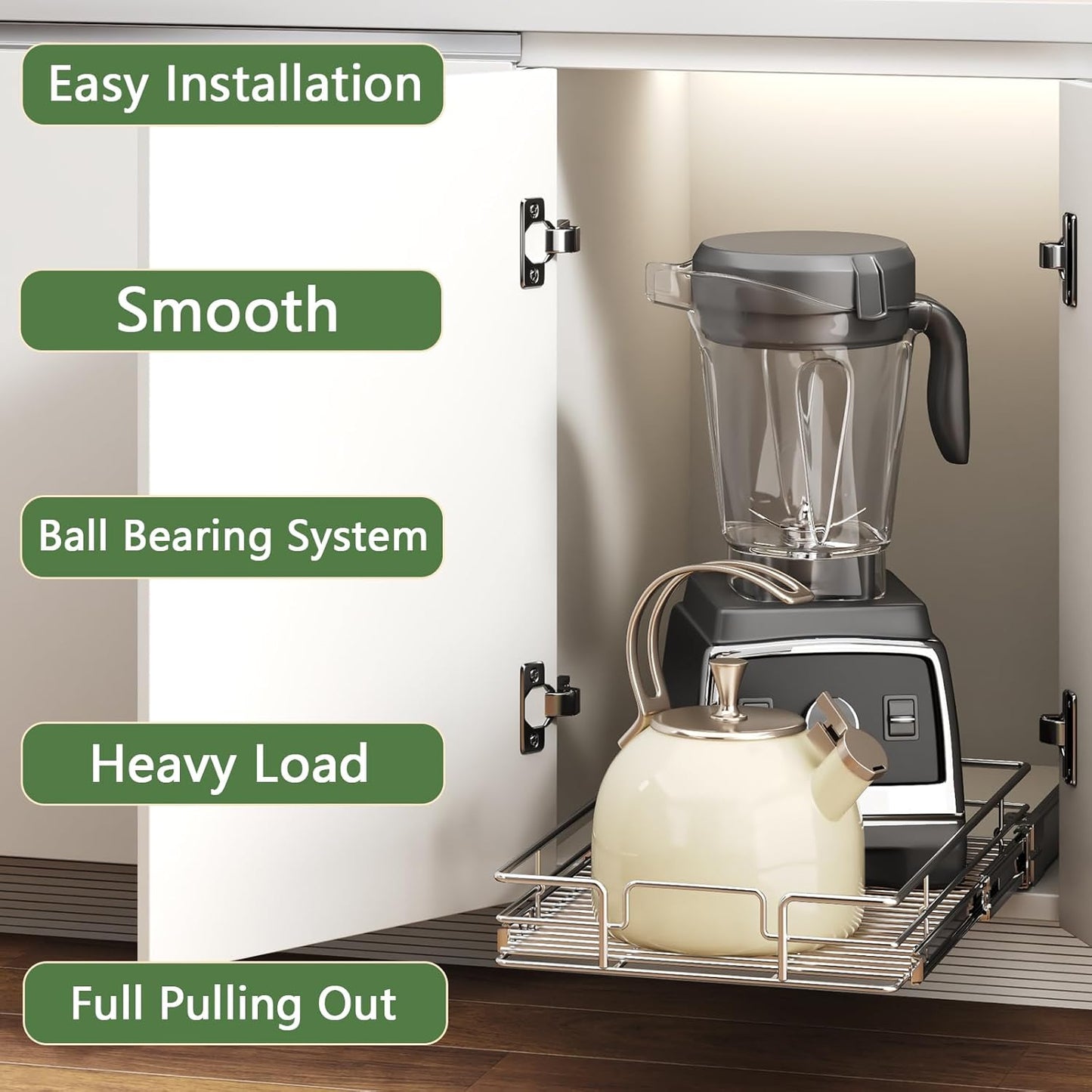 Pull Out Cabinet Organizer 9" W x 21½" D, Heavy Duty Cabinet Pull Out Shelves, Slide Out Drawers Organization for Kitchen Cabinets Bathroom