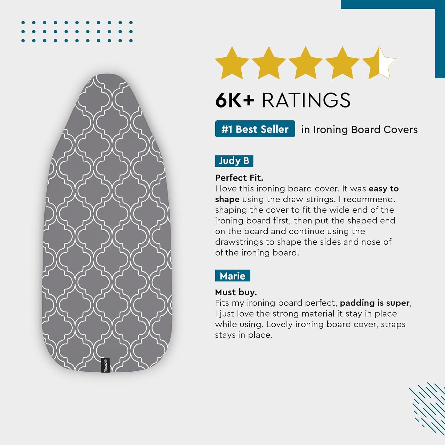 Encasa XO Ironing Board Cover and Pad 54"x15" - Thick 3mm Felt Padding, Drawstring Tightening & Lock, Easy Fit, Scorch & Stain Resistant, Fits Standard Large Ironing Board - Green Leaflet