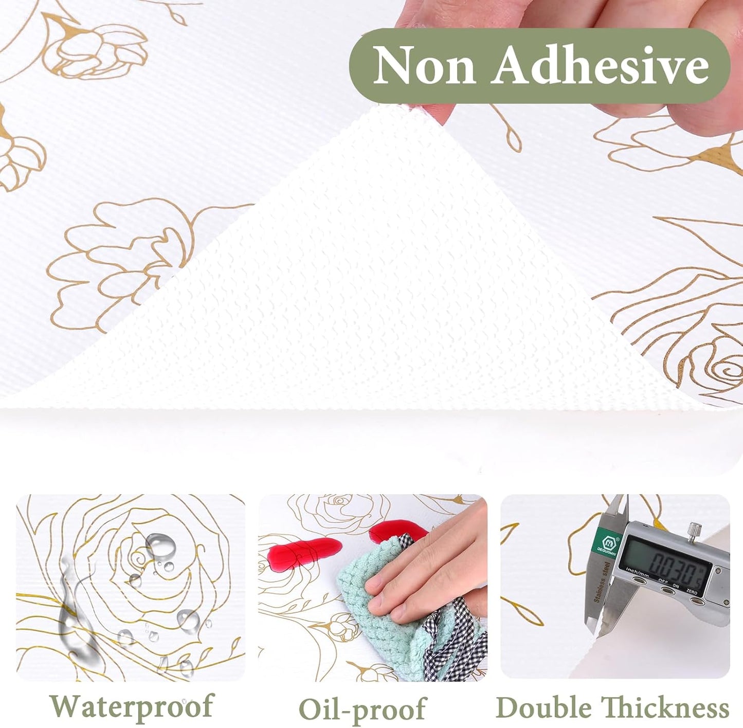 Shelf Liners for Kitchen Cabinets Non Adhesive Drawer Liner 23.6in x 30FT Gold Floral Thickened Shelf Liner Paper Strong Non-Slip Easy to Clean for Tool Box Refrigerator