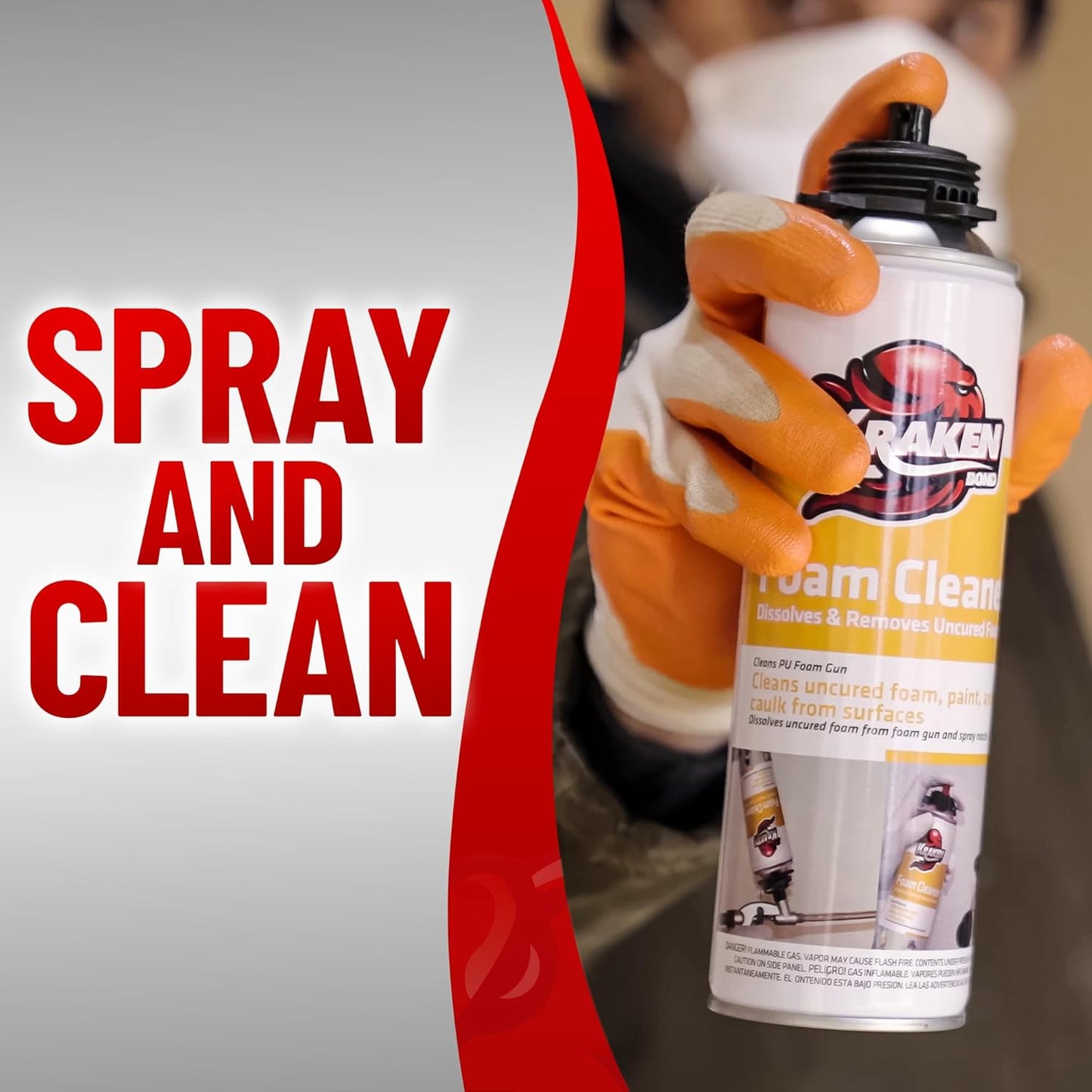 Kraken Bond Spray Foam Gun Cleaner - (12x12.3oz) Polyurethane Insulation Cleaner Spray, Dissolves Uncured Expanding Foam Cleaner Spray for Extended Tool Durability - 12 Pack