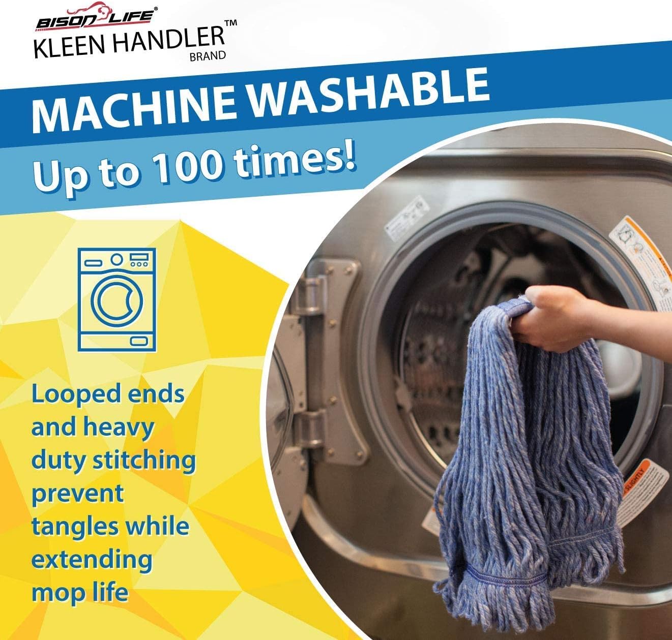 KLEEN HANDLER General Cleaning Mop Heavy Duty Commercial Replacement, Wet Industrial Blue Cotton Looped End String Head Refill (Pack of 3)