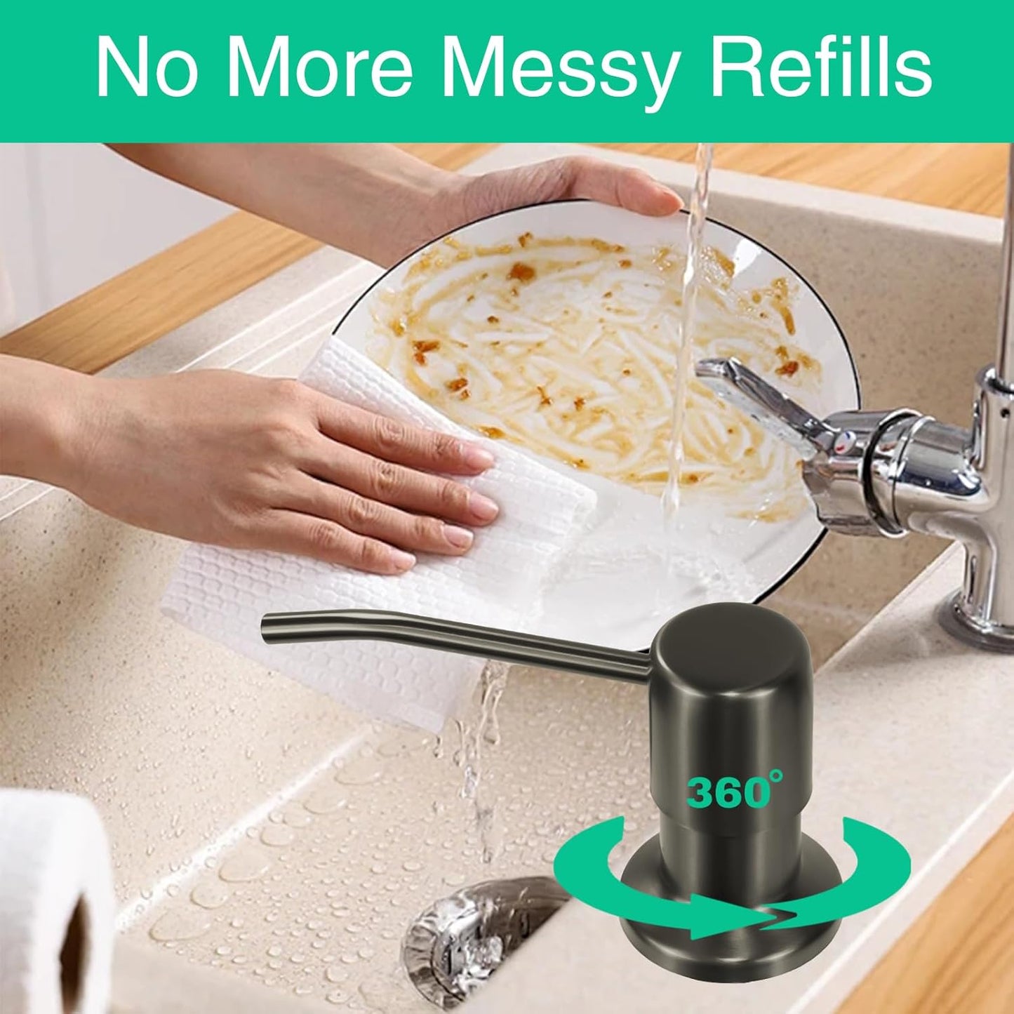 Soap Dispenser for Kitchen Sink, Built in Sink Soap Dispenser, Countertop Soap Dispenser Pump with 47" Extension Tube kit, No Need to Fill Little Bottle Again, Gray