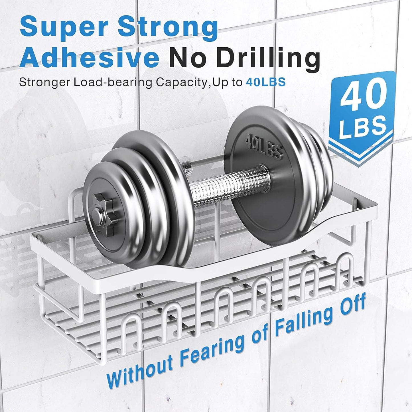 EUDELE 5-Pack Rustproof Stainless Steel Shower Caddy – No Drill Adhesive Bathroom Organizer with Large Capacity, Spacious Shower Shelves for Inside Shower, Kitchen & Home Decor Storage-XL Size