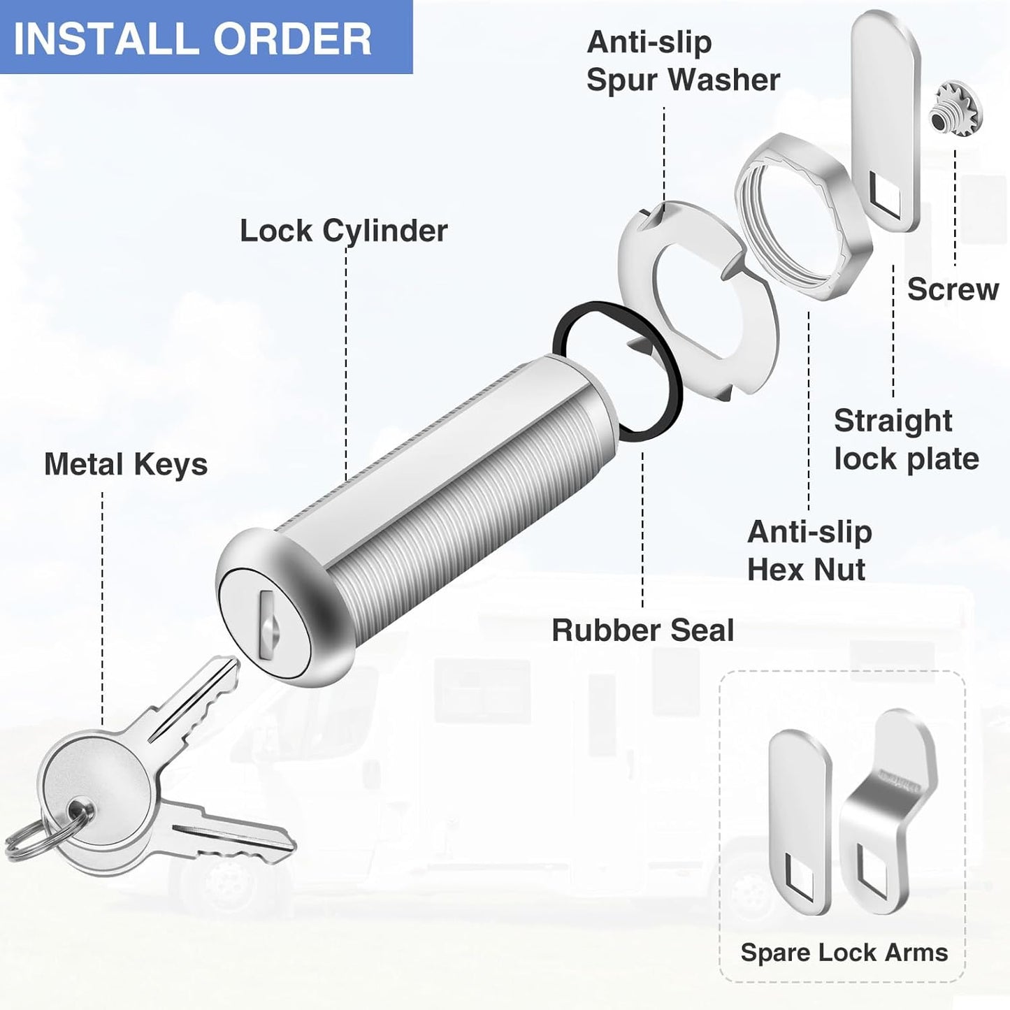 Cabinet Lock with Keys, 2" Extra-Long Cam Locks keyed Alike, Heavy Duty Cabinet Cam Lock Set for Thick Drawers RV Storage Locks Tool Box Lock Replacement, Zinc Alloy (5 Pack, 2-1/8 Inch)