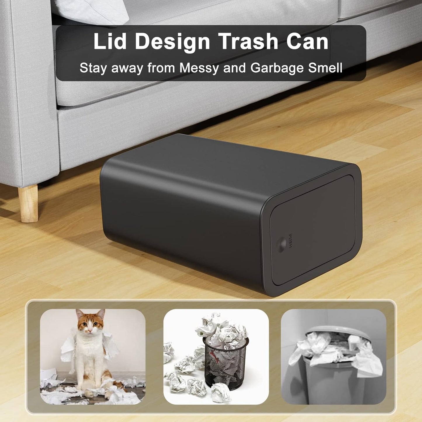 N. NETDOT 3 Pack Small Trash Can with lid, 3 Gallon Bathroom Trash Can,Garbage Can Slim Trash Bin Waste Basket for Bathroom,Kitchen,Bedroom,Living Room,Office,Laundry - Black