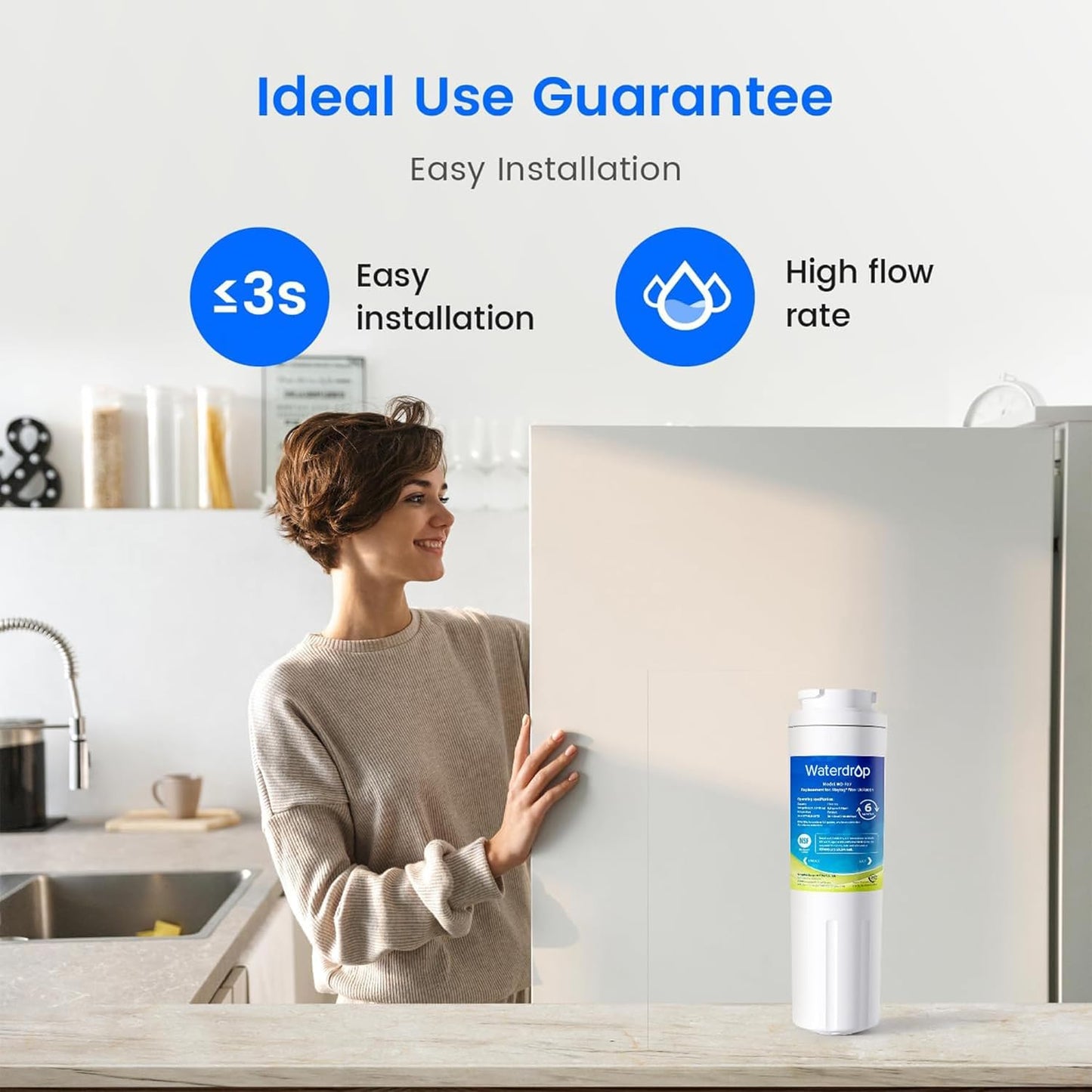 Waterdrop EDR4RXD1 Replacement for EveryDrop® Filter 4, Whirlpool® UKF8001, 4396395, Maytag® UKF8001AXX-200, UKF8001AXX-750, WD-F07, Refrigerator Water Filter, 3 Filters (Package May Vary)