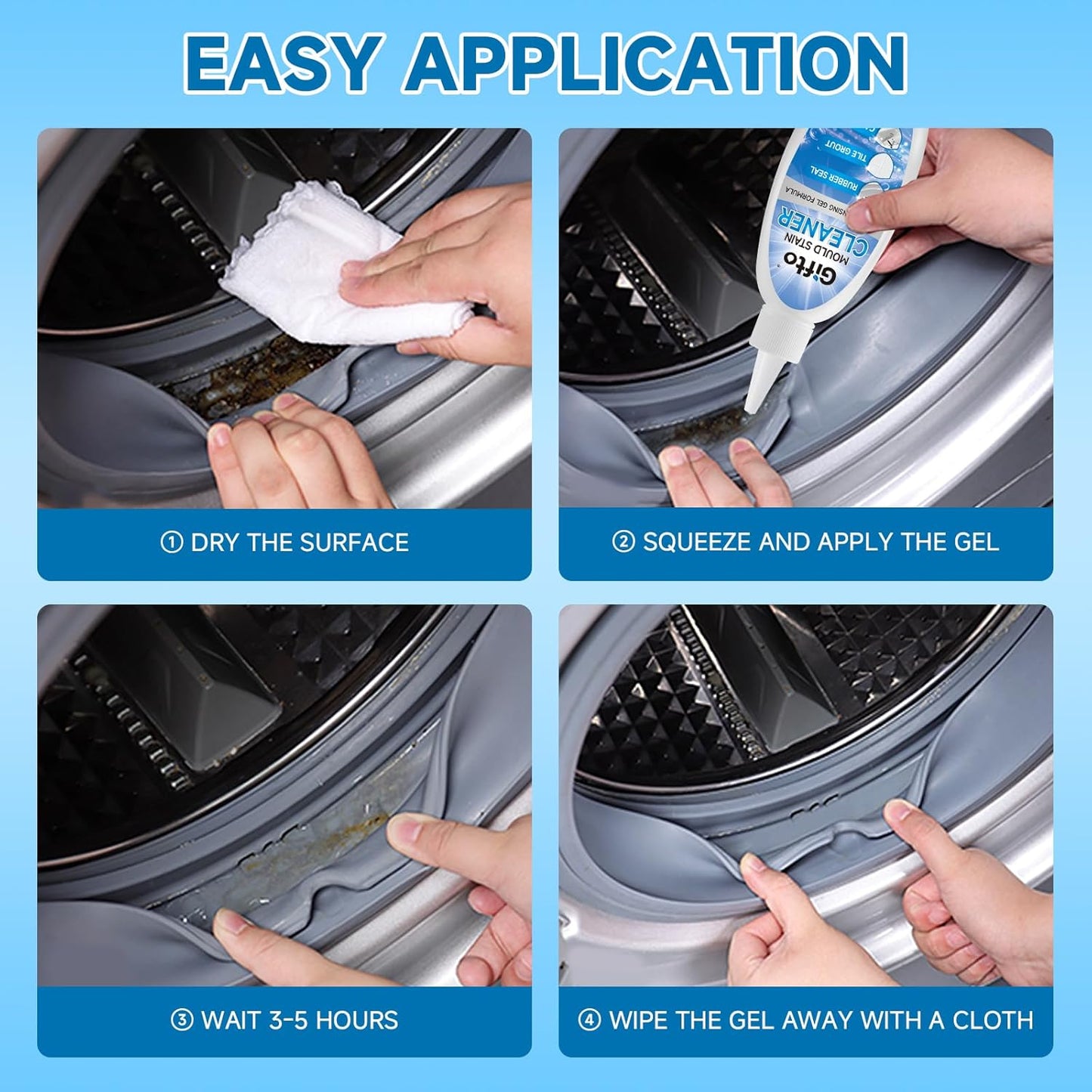 Mold Stain Remover Gel - Tile Grout Cleaner with Brush, Bleach Gel Washing Machine Cleaner Front Loader, Grout Cleaning Whitener for Bathroom Shower & Kitchen Sink, Non-Toxic, 10 fl oz 2 Pack