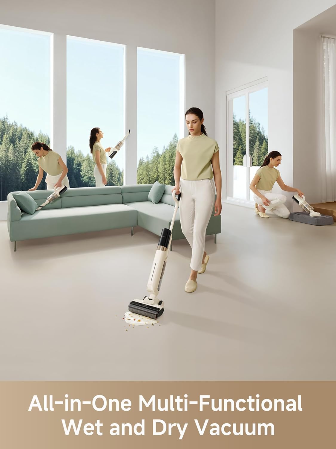 Mova K30 Mix Wet Dry Vacuum Cleaner, 4-in-1 Cordless Vacuum for Multi-Surface, 180° Lie-Flat Reach, 30Min 140°F Hot Air Drying, 0in Dual Edge, Powerful 18000Pa Suction Floor Cleaner for Pet Hair