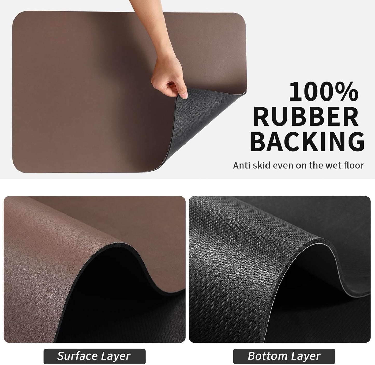 Dish Drying Mat for Kitchen Counter, Heat Resistant Drainer Mats with Non-slip Rubber Backed, Hide Stain Kitchen Super Absorbent Draining Mat, Easy to Clean Dish Rack Pad, Brown 18"x32"