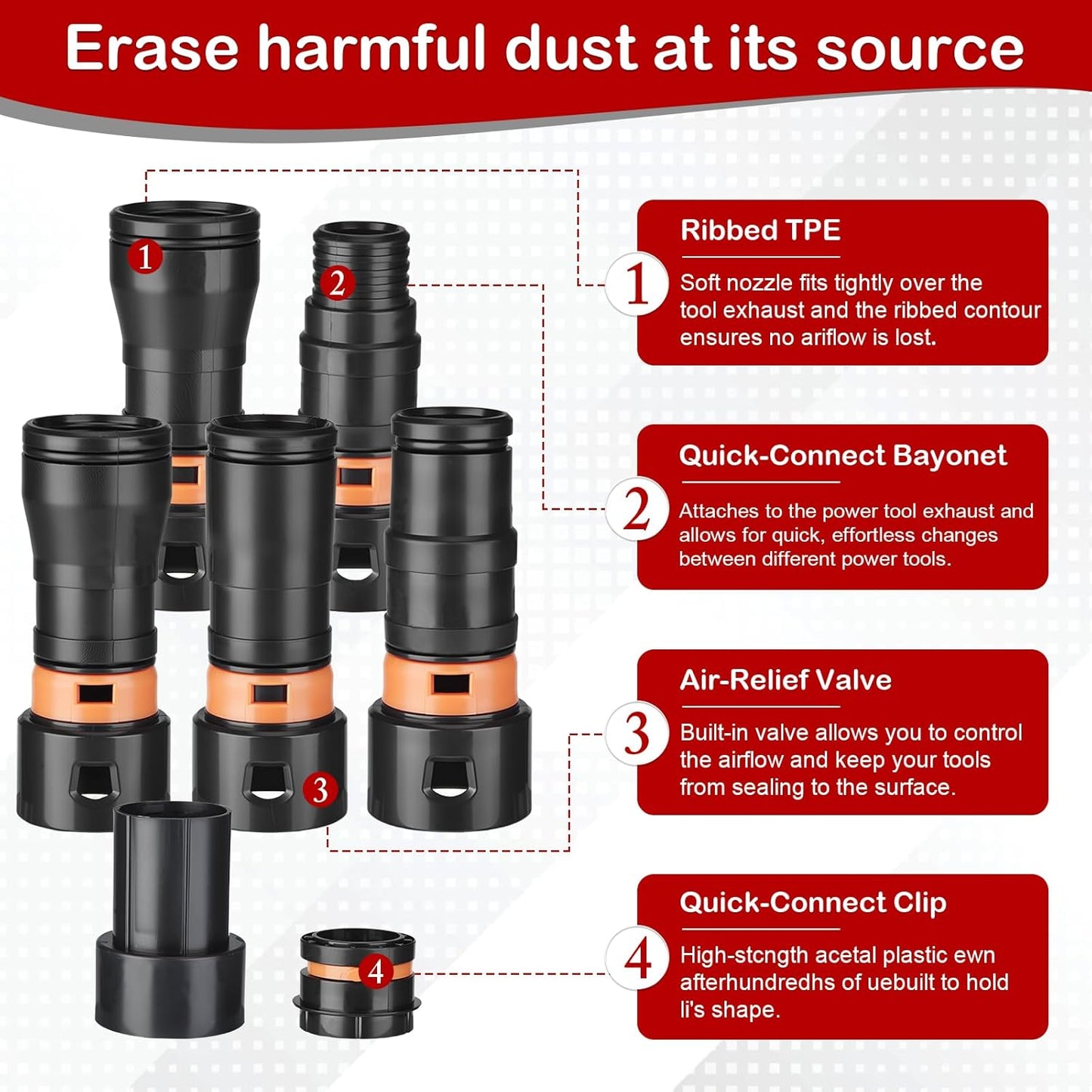 10FT Vacuum Hose Extension with 6 Adapter Attachments,Fits 1-1/4" Vacuum Cleaner Hose,Multi-Size Fittings 0.9" to 1-3/4",Universal Shop Vac Accessories (Please Confirm Hose Size Compatibility)