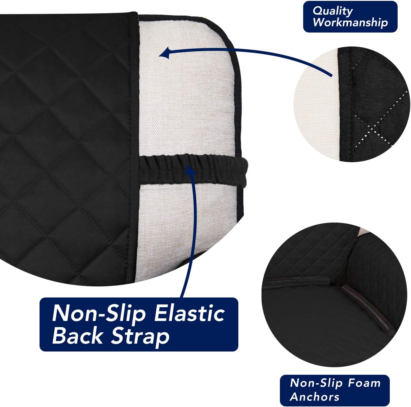 PureFit Reversible Quilted Sofa Cover, Water Resistant Slipcover Furniture Protector, Washable Couch Cover with Non Slip and Elastic Straps for Kids, Dogs, Pets (Loveseat, Black/Beige)
