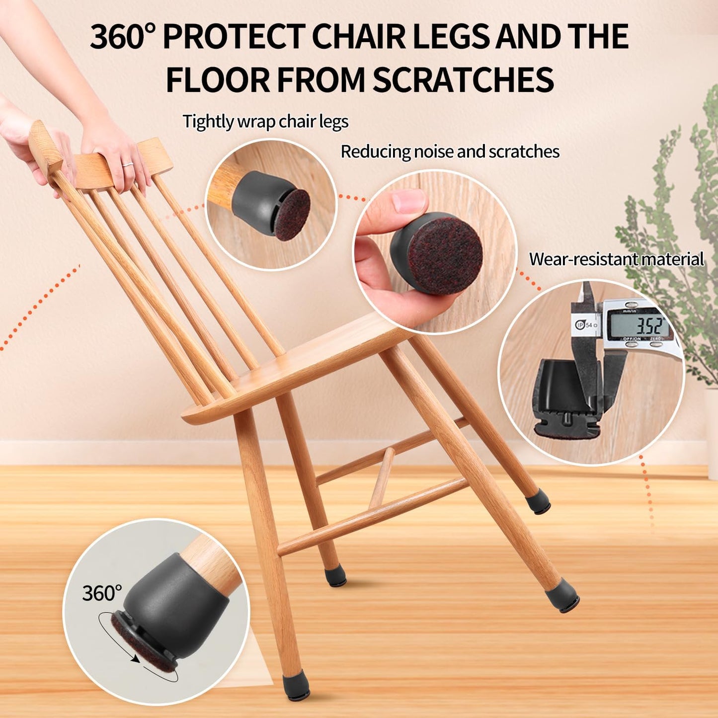 Ezprotekt 24 Pcs Round Silicone Chair Leg Floor Protectors for Wood Floors, Felt Furniture Pads Caps, Bar Stool Leg Floor Protectors Covers for Dining Table Chair (L Fit 1.1"-1.3", Black)