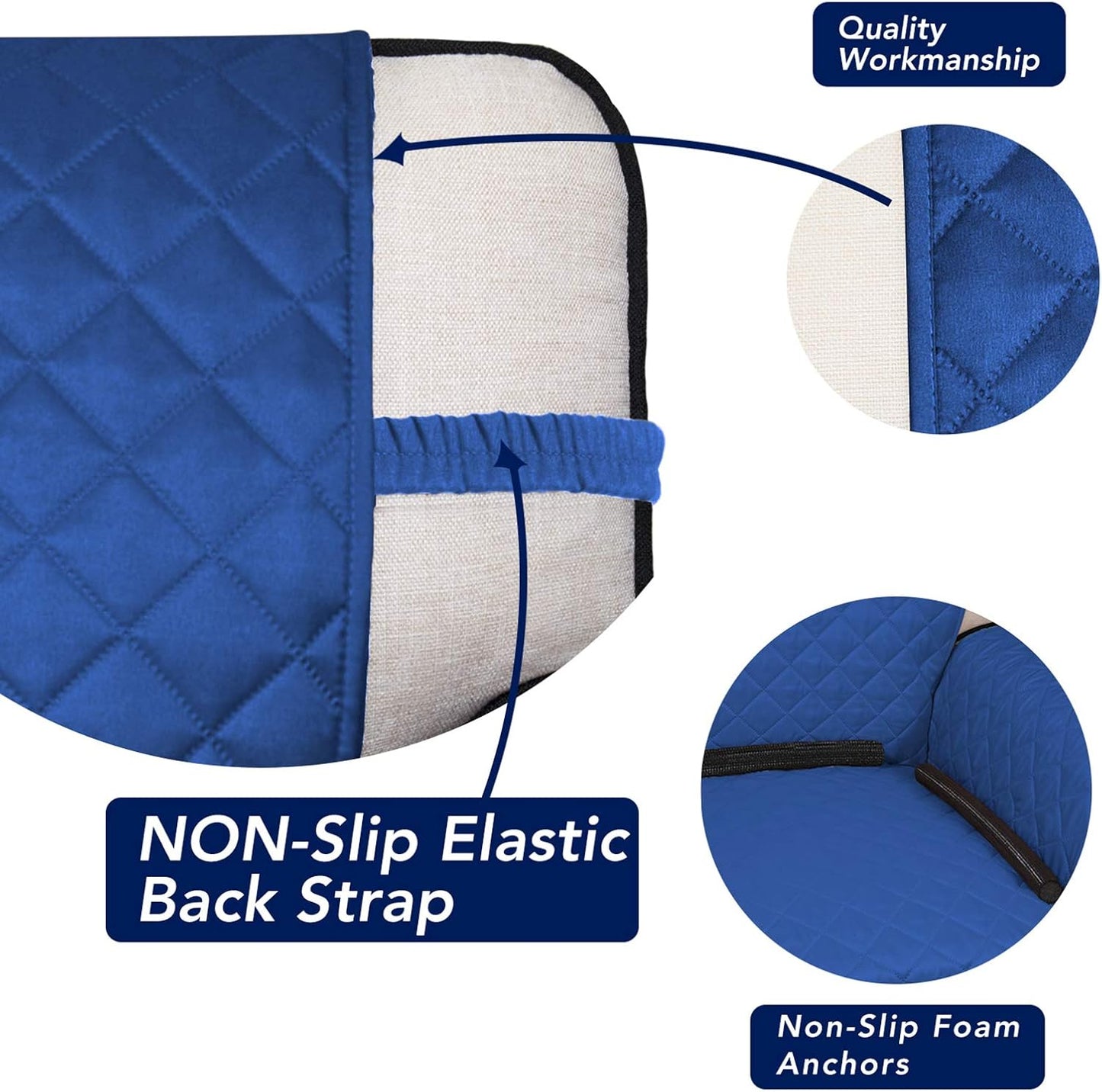 PureFit Reversible Quilted Sofa Cover, Water Resistant Slipcover Furniture Protector, Washable Couch Cover with Non Slip and Elastic Straps for Kids, Dogs, Pets (XX Large, Classic Blue/Ivory)