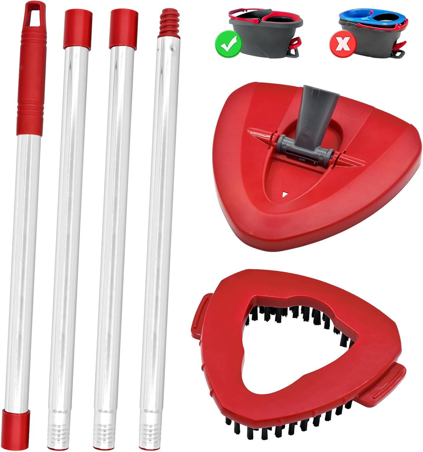 Spin Mop Handle for O-Cedar,Scrub Brush and Mop Base Compatible with Ocedar EasyWring 1 Tank System,4 Section 30" to 58" Mop Replacement Handle Stick Pole for O Cedar Spin Mop Refills and Brooms
