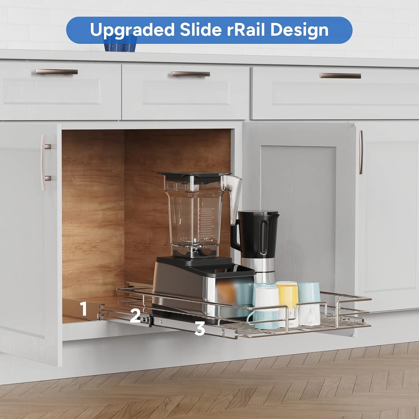 ROOMTEC Pull Out Cabinet Organizer, Cabinet Pull Out Shelves 15½" W x 21½" D, Heavy Duty Cabinet Drawers Slide Out Kitchen Cabinet Organizers Storage Shelf