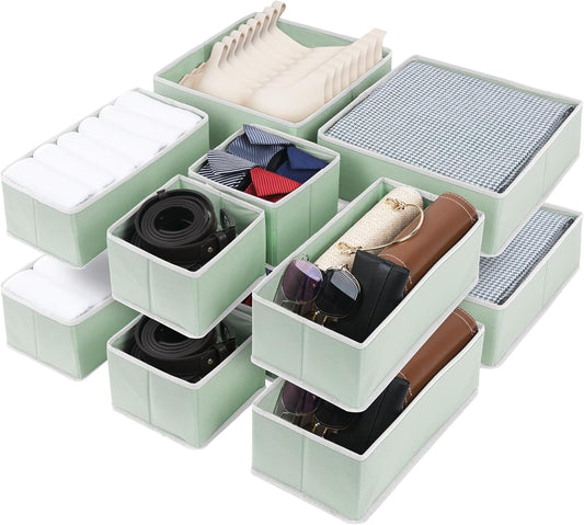 Cupic Cupid Drawer Organizer, Dresser Organizers, Foldabe Drawer Organizer Clothes, Closet Organization and Storage Dividers for Socks, Underwear and Diaper, Set of 12, Green