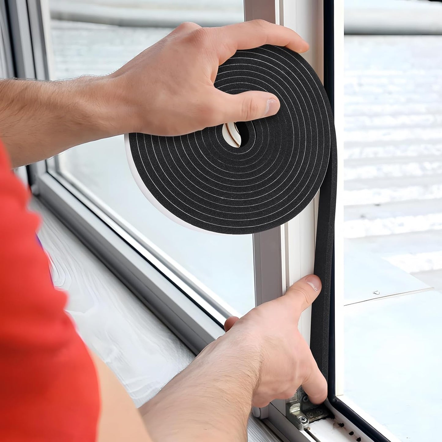 Weather Stripping Door Seal Strip- 1/4 Inch X 1/8 Inch X 26Feet, Strong Adhesive, Lightproof, Soundproof, Weatherproof Foam Tape Insulation for Sliding Door, Front Door Frame, Windows- Black