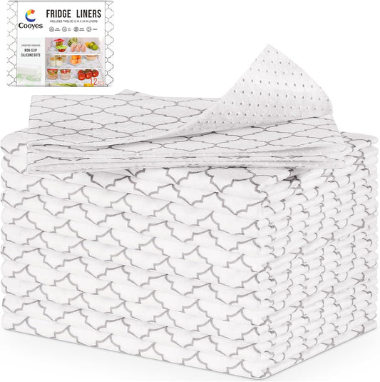 Cooyes Refrigerator Liners & Fresh mats for Fridge Drawer and Glass Shelves, Absorbent Cloth Material, Machine Washable, Shelf Liner for Kitchen Cabinets Non-Adhesive, BPAfree, 17.7" * 24", 12 Pack