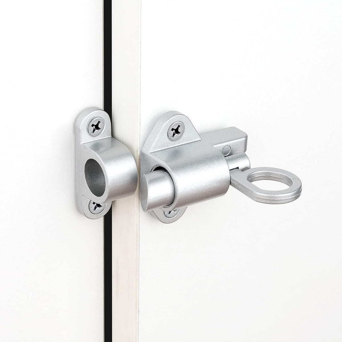 8 Packs Self-Closing Latches，Silver Gray Spring Door Lock，Resilient Bolt Latch Aluminum Alloy Safety Automatic Spring Barrel Slide Door Lock with Screws,Used for Gate,Window and Cabinet etc