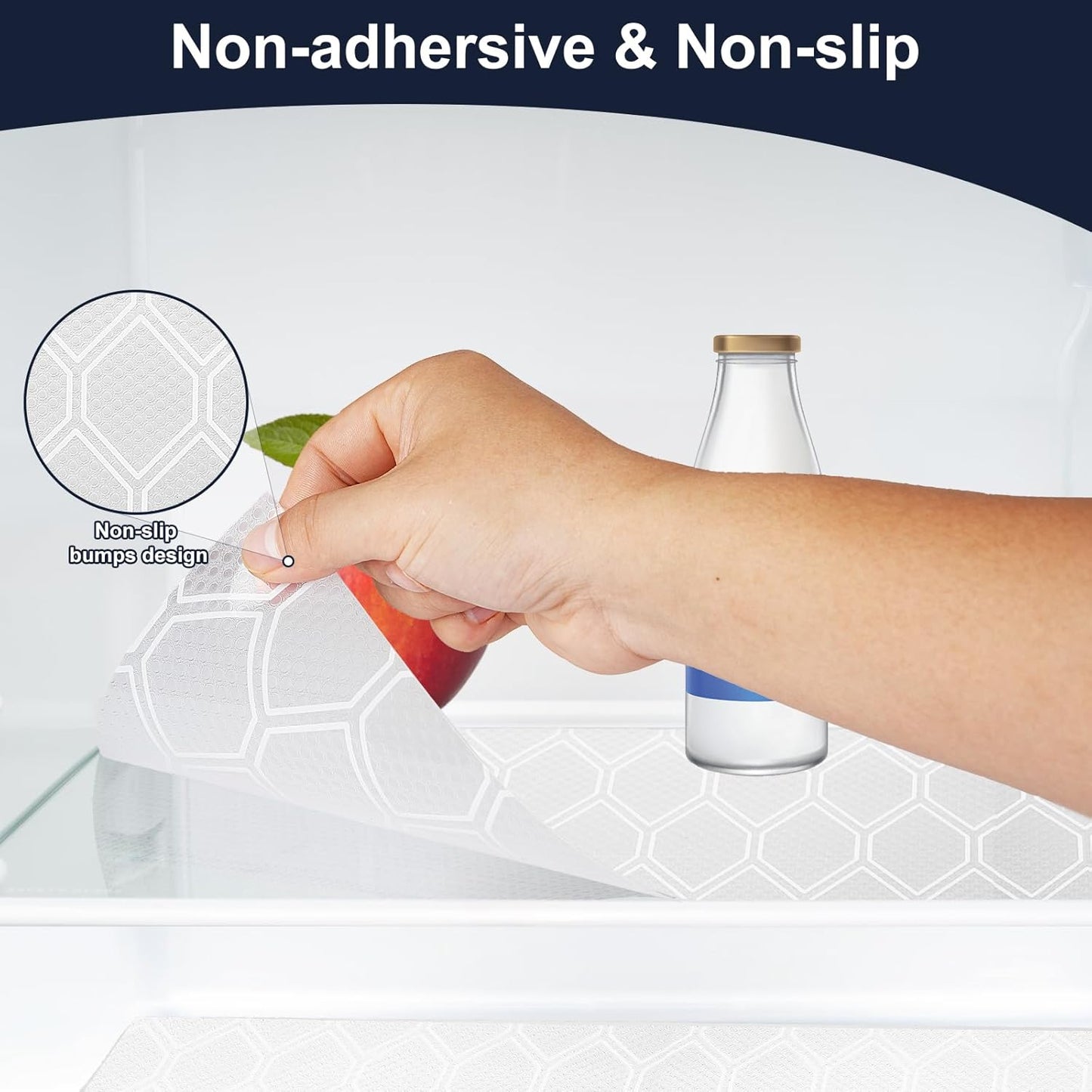 Shelf Liner, Refragerator Drawer Liners for Kitchen Cabinets, Waterproof Bathroom Sink Mat No Slip Cupboard Liners Non Adhesive Fridge Liner Roll - Clear 17.5"×118"