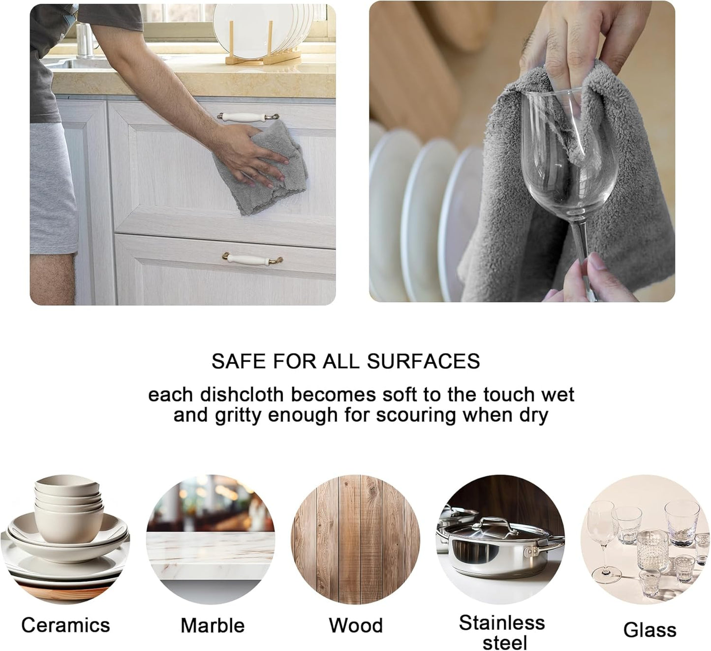 kimteny Kitchen Cloth Dish Towels, 13x28 Inches Premium Dishcloths, Super Absorbent Coral Velvet Microfiber Cleaning Cloths, Fast Drying Rags for Washing Dishes (13x28-6 Pack, Grey)
