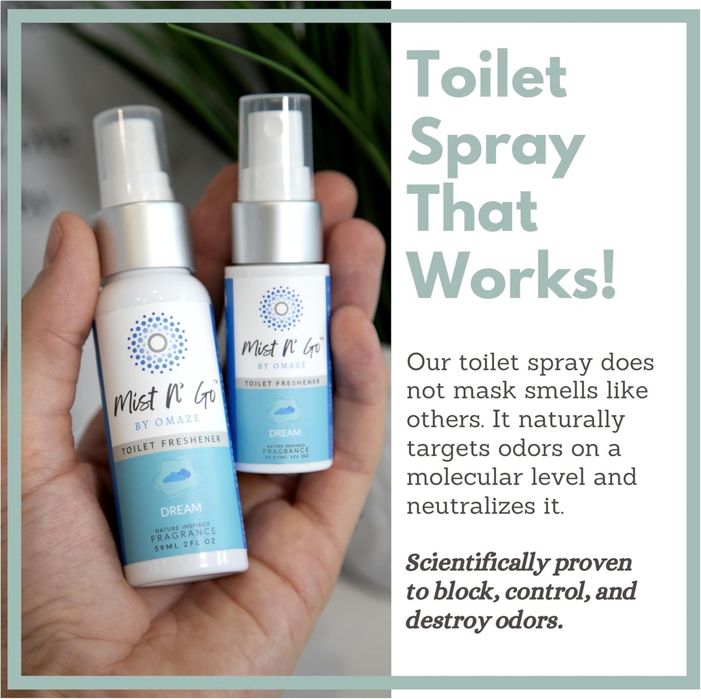 Mist N’ Go by Omaze Travel Bathroom Spray for Toilet Spray Odor Eliminator - Travel Toilet Spray for Bathroom Air Freshener Spray for Bathroom Deodorizer - Dream Regular Size (2oz x5)
