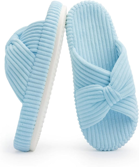 Chantomoo Slippers for Women Memory Foam House Bedroom Corduroy Bow Crossbands Slide Slipper Shoes Comfy Trendy Gift Slippers