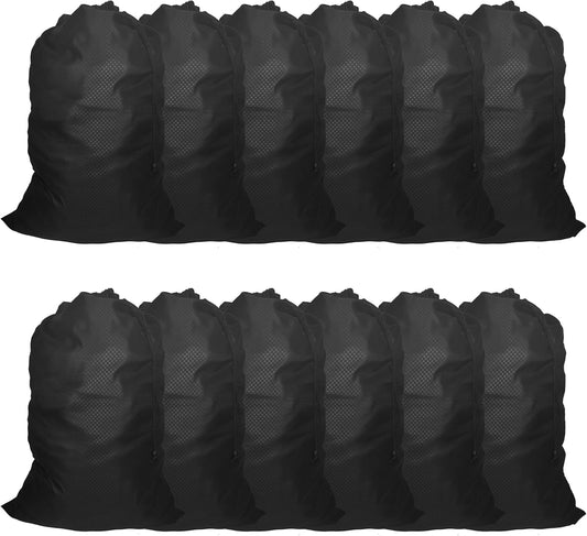 ZPECC Travel Laundry Bag 12 Pack,Bulk Extra Large Heavy Duty Bags, Durable Dirty Clothes Organizer With Drawstring, Fit a Basket or Hamper (40" X 30",Black)