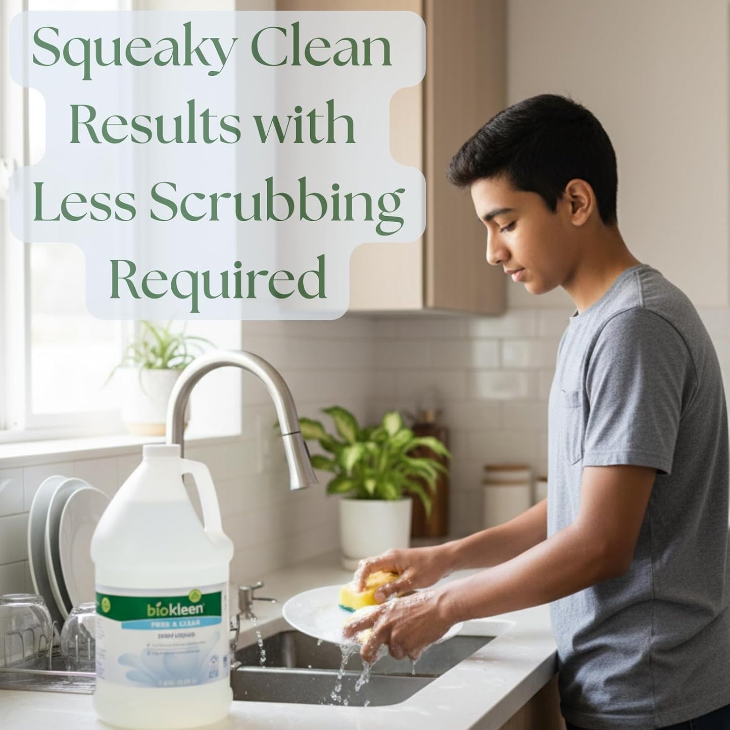 Biokleen Free & Clear Dish Soap - Dish Liquid, Dishwashing Cleaner, Eco-Friendly, Non-Toxic, Plant-Based, No Artificial Fragrance, Colors or Preservatives, Unscented