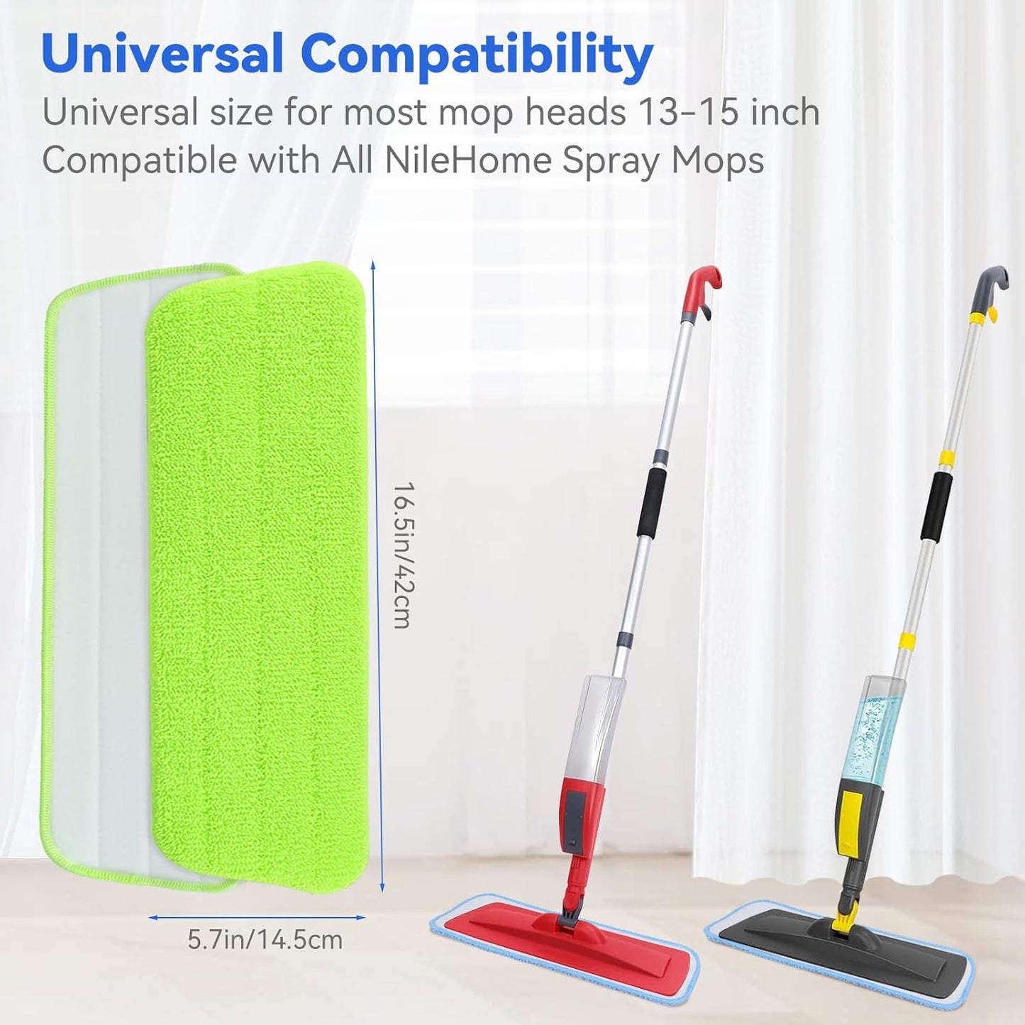 16.5 inch Microfiber Mop Pads for Rubbermaid Reveal Spray Mop and Any 16.5" Flat Mop - 10 Pack 13''-15'' Spray Mop Pad Reusable Washable Replacement Refills - Blue & Green