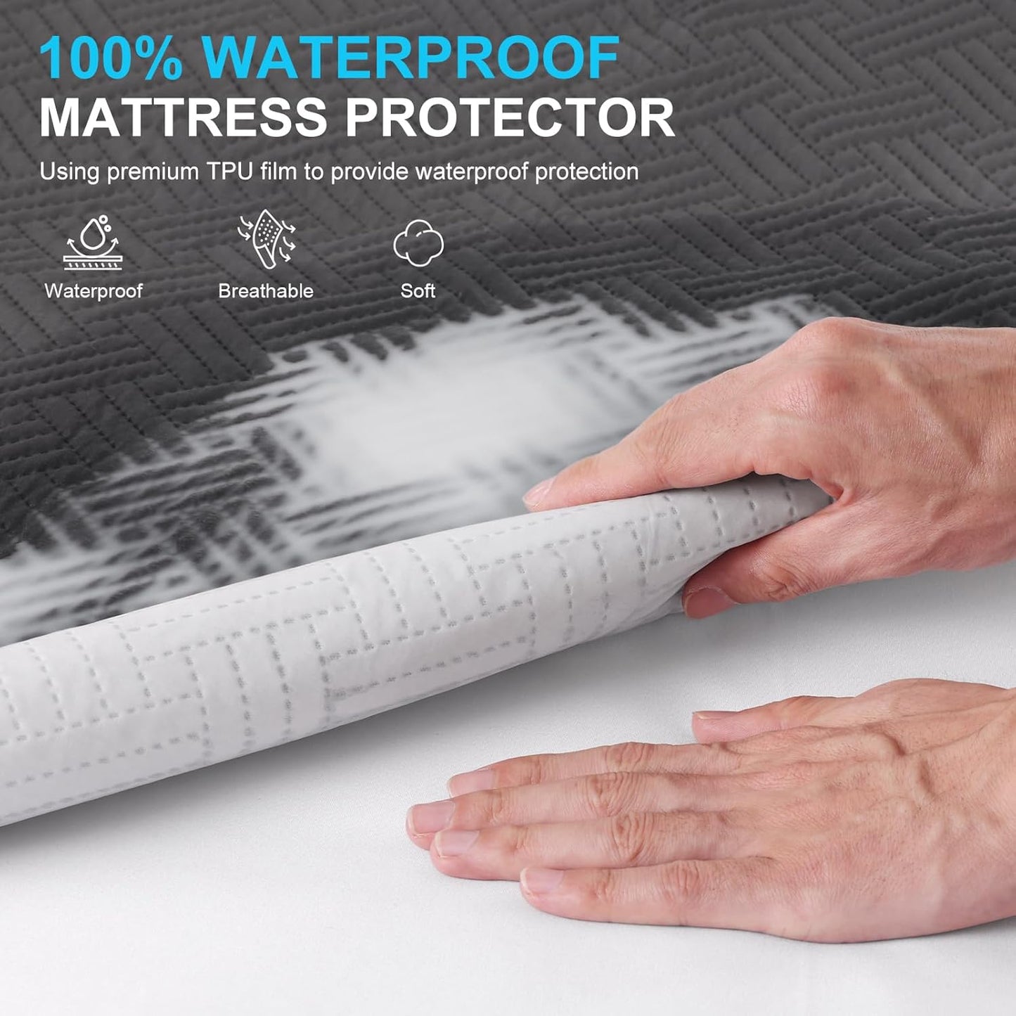 Waterproof Mattress Protector Full Size - Breathable, Noiseless, Ultra-Soft Bed Cover, Mattress Pad Cover with Deep Stretchable Pockets 8"-21" (Gray)