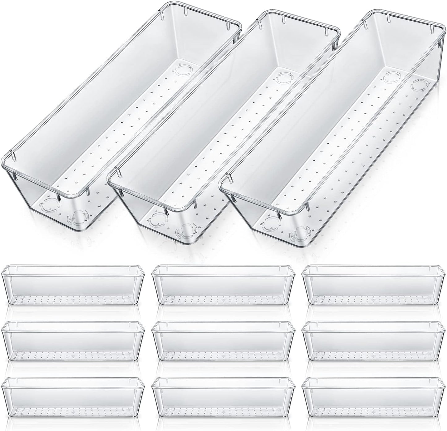 Maitys 12 Pcs Vanity Drawer Organizer 9 x 3 x 2 Inches Clear Plastic Utensil Organizers Kitchen Drawers Dividers for Office Desk Silverware Kitchen Utensils Cosmetics and Bathrooms(Clear)
