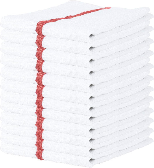 Arkwright Qwick Wick Bar Mop Towels - (Pack of 12) 100% Cotton Quick Dry Dishcloths, Super Absorbent Multipurpose Cleaning Rags for Restaurants, Kitchen, Bathroom, Hotel, 16 x 19 in, Red Stripe