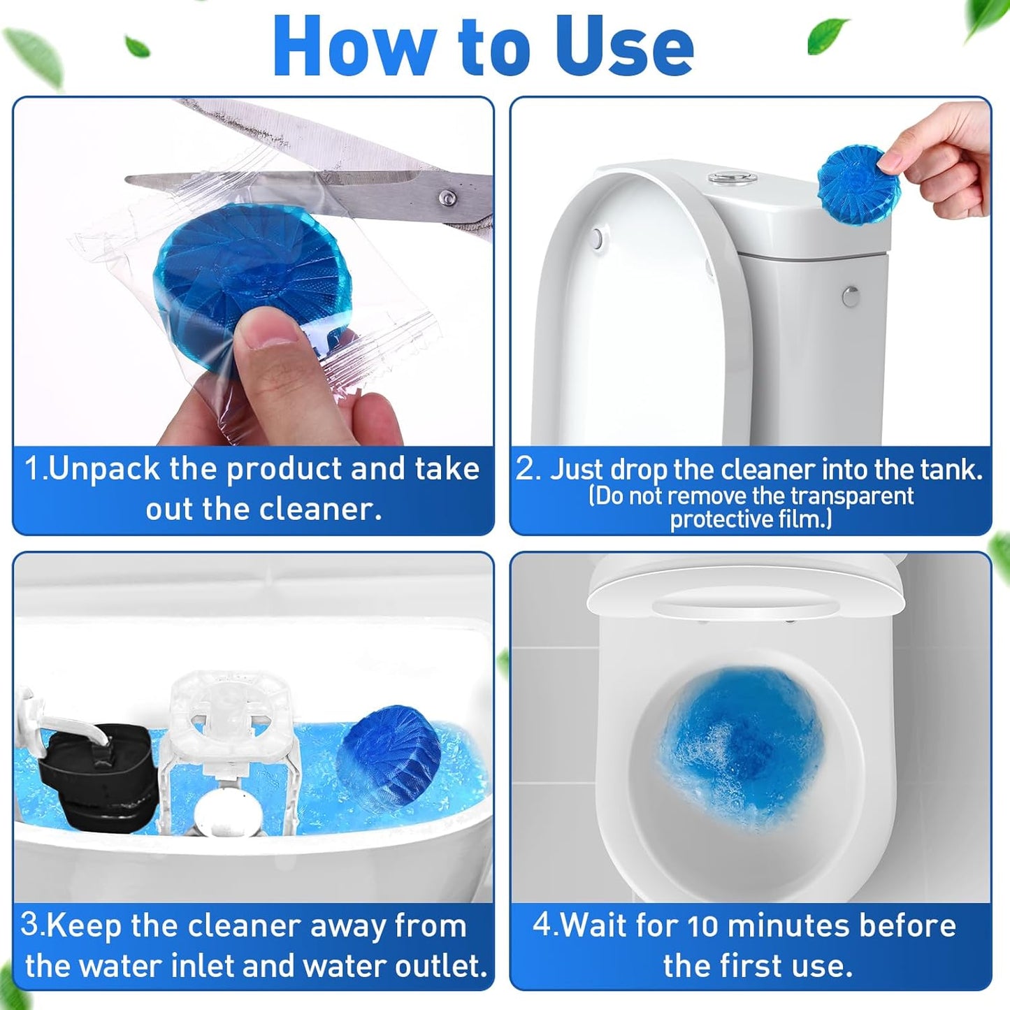 Qualirey 60 Pack Automatic Toilet Cleaner Tablets Toilet Bowl Long Lasting Bathroom Tank Tablets (Blue)