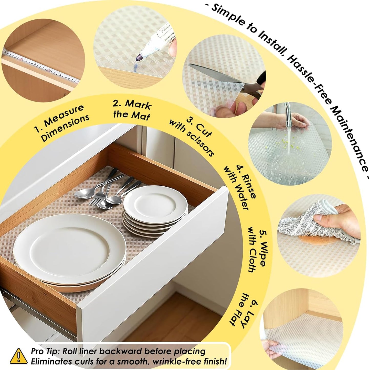 Shelf Liners for Kitchen Cabinets and Drawers, Non-Adhesive and Anti-Slip, Waterproof and Easy to Clean, Durable EVA Cabinet Mat for Refrigerator, Cupboard, Table (White, 11.8" W x 196.8" L)