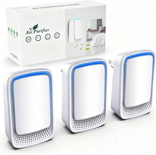 Air Ionizers for Home (3 Pack), Negative Ion Generator, Quiet Air Freshener for Bedroom, Office, Kitchen, Portable Air Filter Odor, Smoke Dust, Pets, Eliminator, Mini Air Cleaner