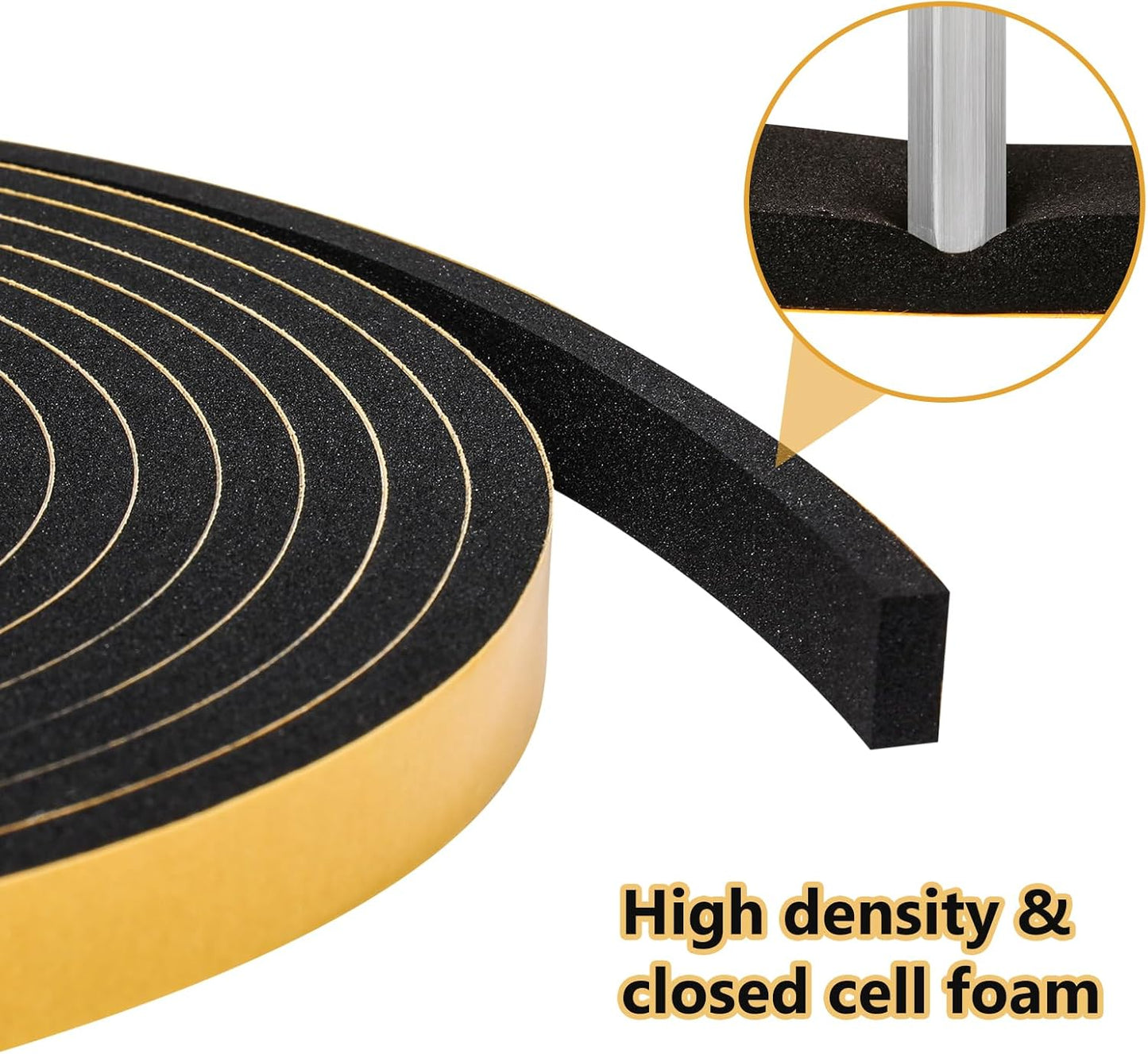 Weather Stripping Seal (1 Inch X 1/2 Inch) for Door Window, 10Feet High Density Foam Tape, Soundproofing, Insulation Strip, Door Sealers for Door Frame- Black