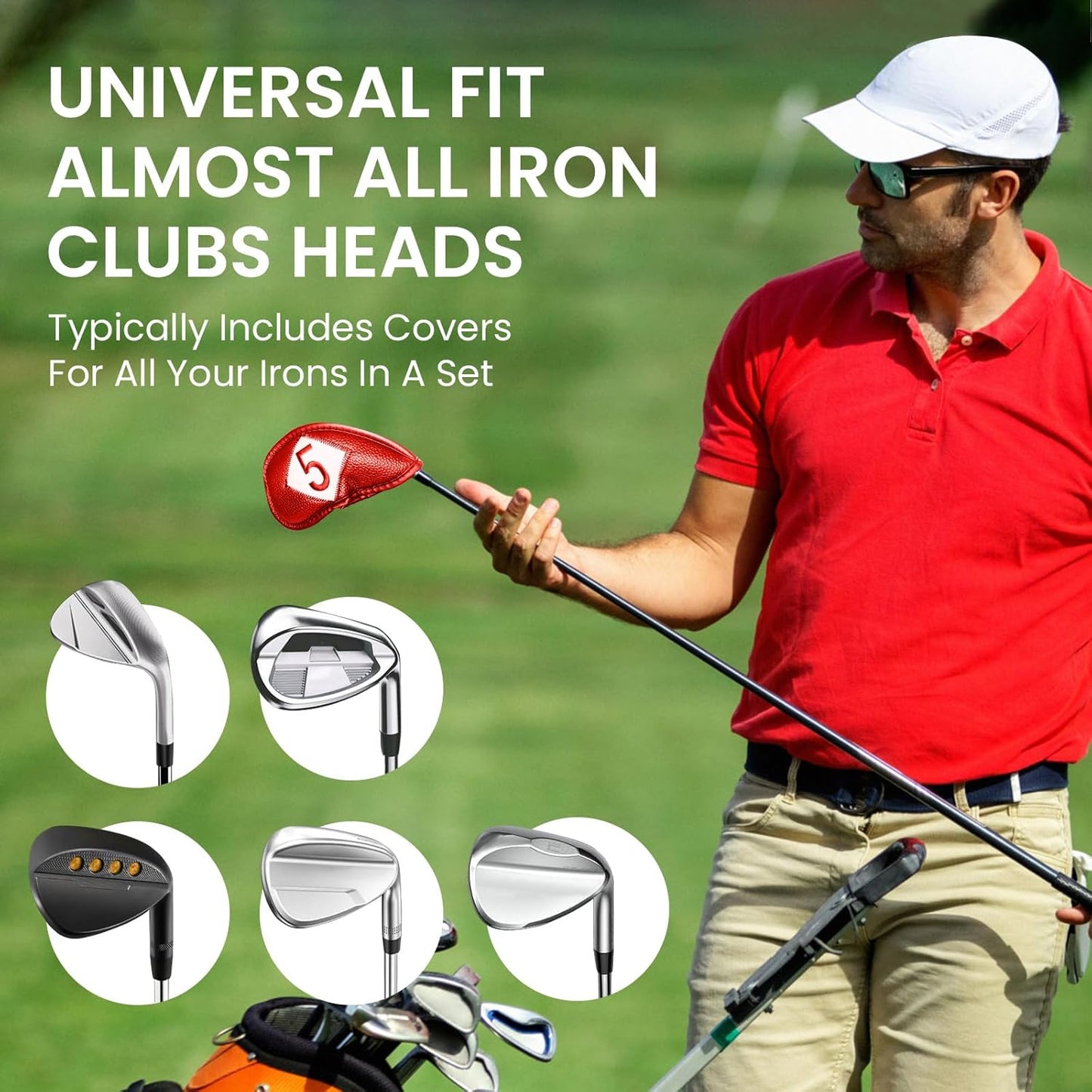 FINGER TEN Premium Synthetic Leather Stylish Iron & Wedge Golf Head Covers Value 12 Piece Set, Embroidered Labels & Fits Most Clubs Gift Set, Travel Protection Accessories